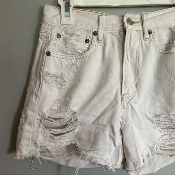 American Eagle White Ripped Jean Shorts - Picture 2 of 10